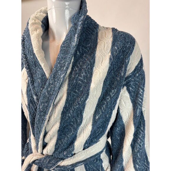 Nautica Vintage 80s Blue & White Striped 100% Cotton Robe One Size Made In Turke - Picture 10 of 16